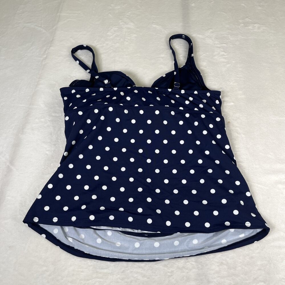 Lands End Tankini Top Navy & White Polka Dot Underwire Bra Adjust. Straps Sz. 16 - Picture 10 of 10